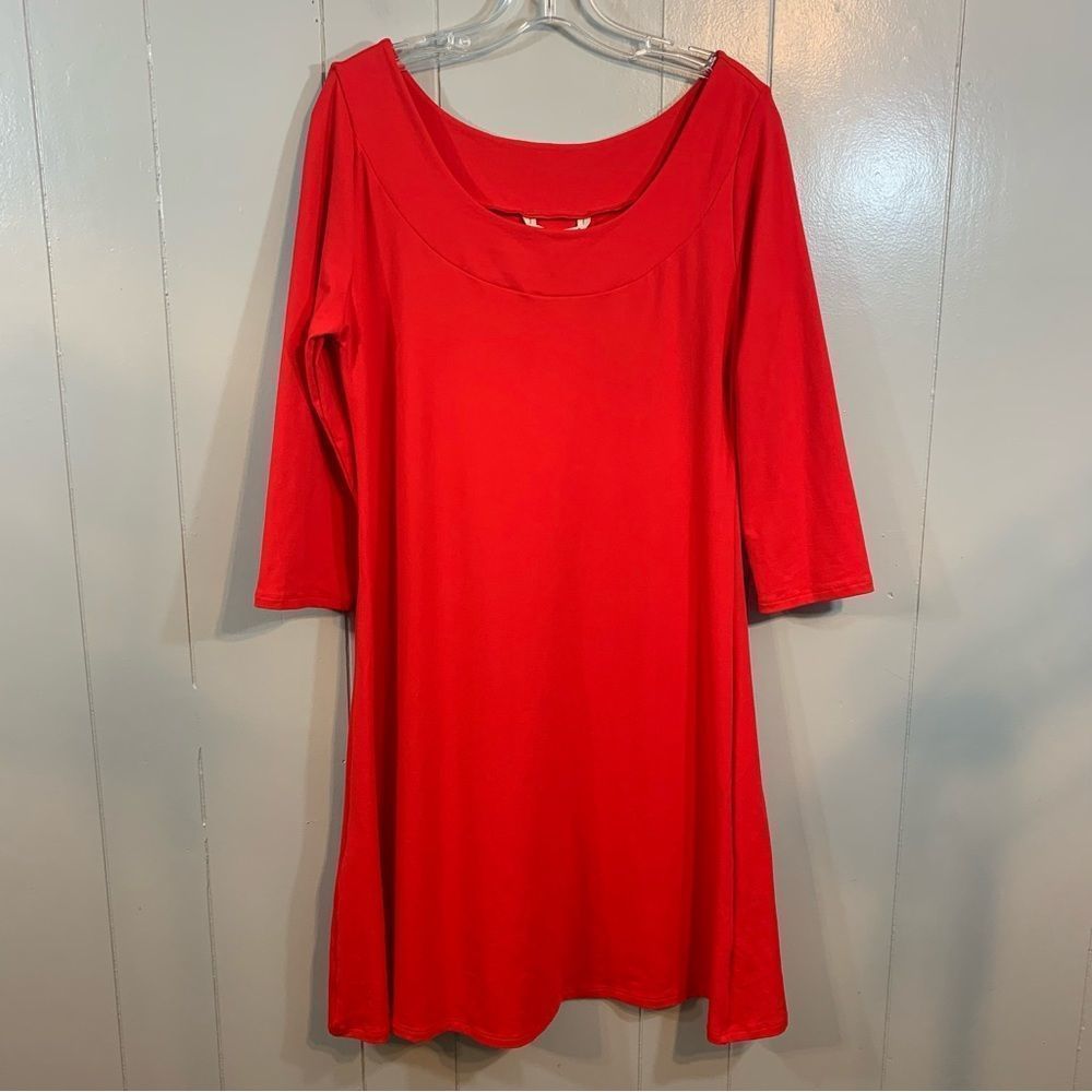 Travelsmith Red Petite Supplex Fast Drying Soft Comfort 3/4 Sleeve Dress PM NEW